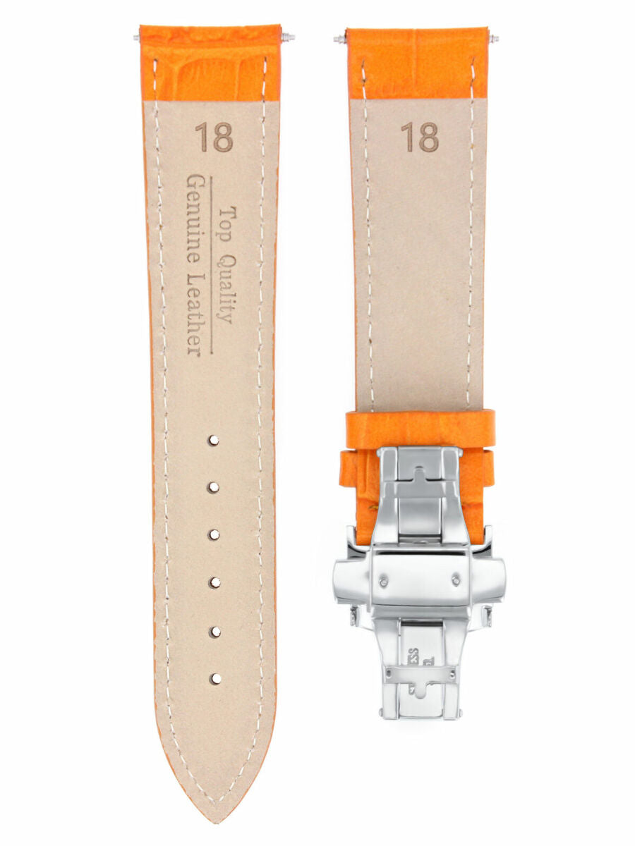 18MM LEATHER BAND STRAP FOR GIRARD PERREGAUX WATCH  DEPLOYMENT CLASP ORANGE WS