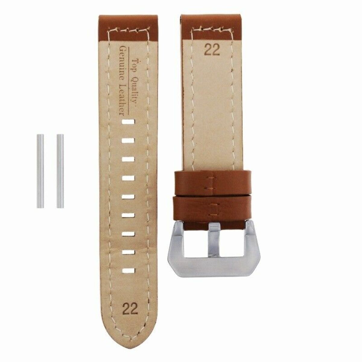 22MM PREMIUM LEATHER WATCH BAND STRAP FOR PANERAI WATCH TAN ORANGE STITCH LONG