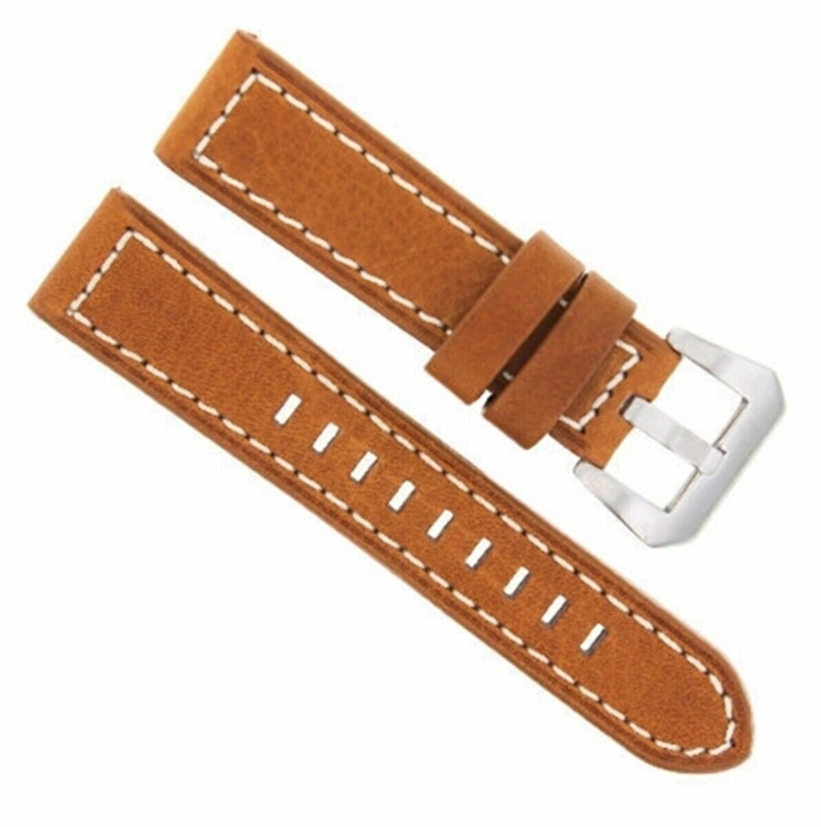 22MM LEATHER WATCH BAND STRAP FOR PANERAI MARINA LUMINOR RADIOMIR GMT TAN WHITE