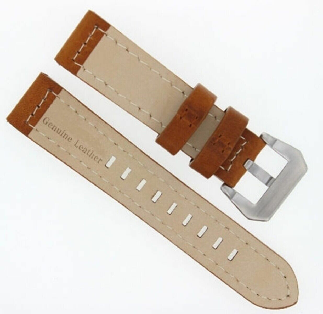22MM LEATHER WATCH BAND STRAP FOR PANERAI MARINA LUMINOR RADIOMIR GMT TAN WHITE