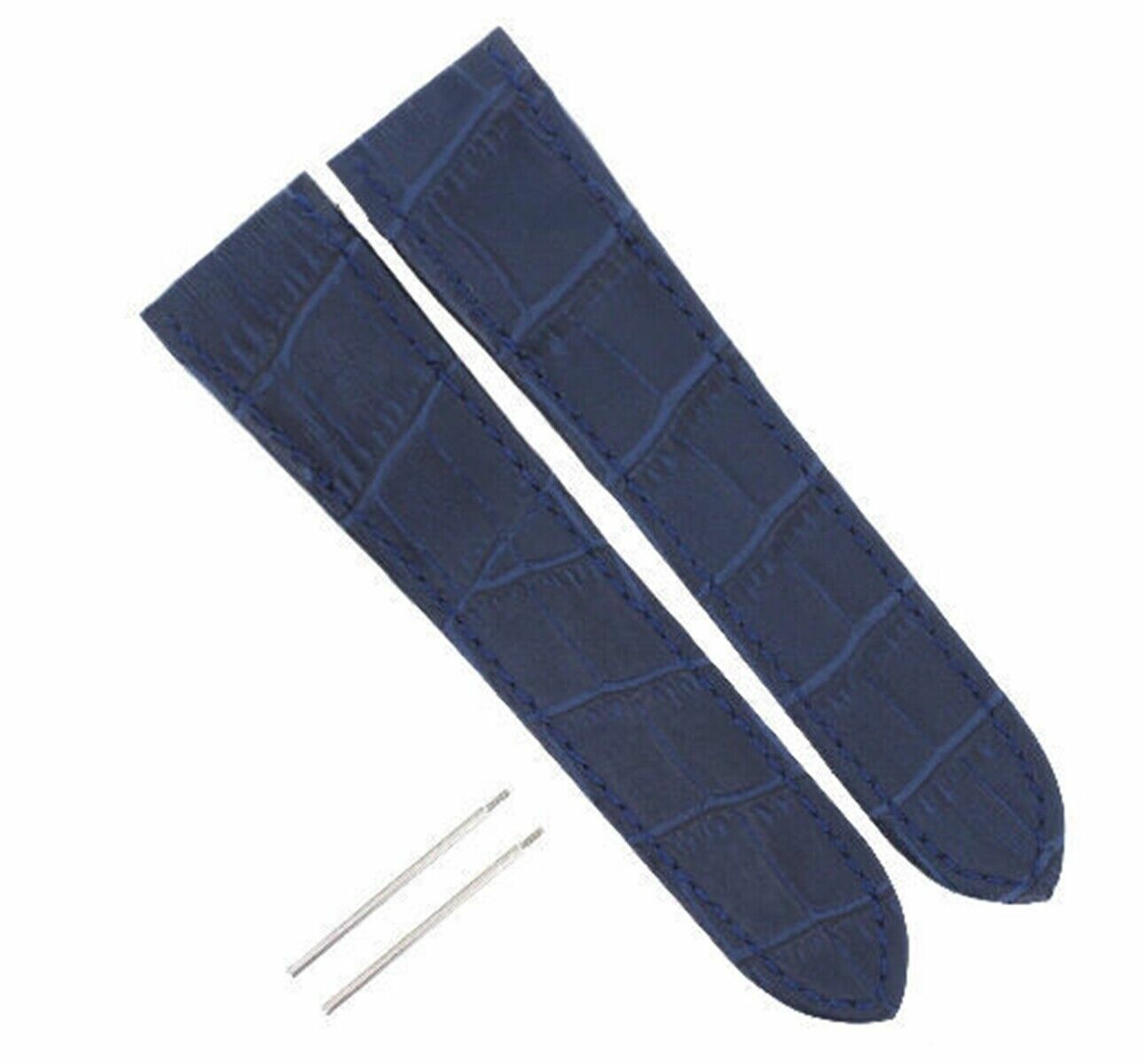 SCREW + LEATHER BAND STRAP DEPLOYMENT CLASP FOR CARTIER SANTOS MIDSIZE 32MM BLUE