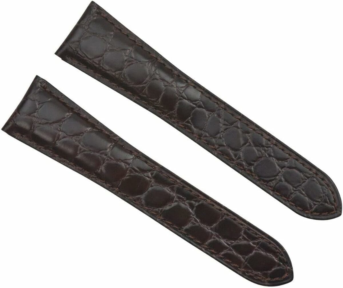 23/18MM GENUINE LEATHER STRAP ALLIGATOR  BAND FIT CALIBRE DE CARTIER RONDE BROWN