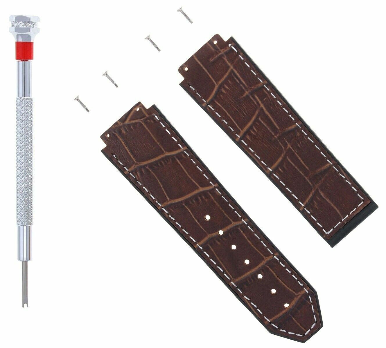24MM ALLIGATOR LEATHER BAND STRAP FOR 44MM HUBLOT BIG BANG BROWN WS+ 4 SCREW+ SD