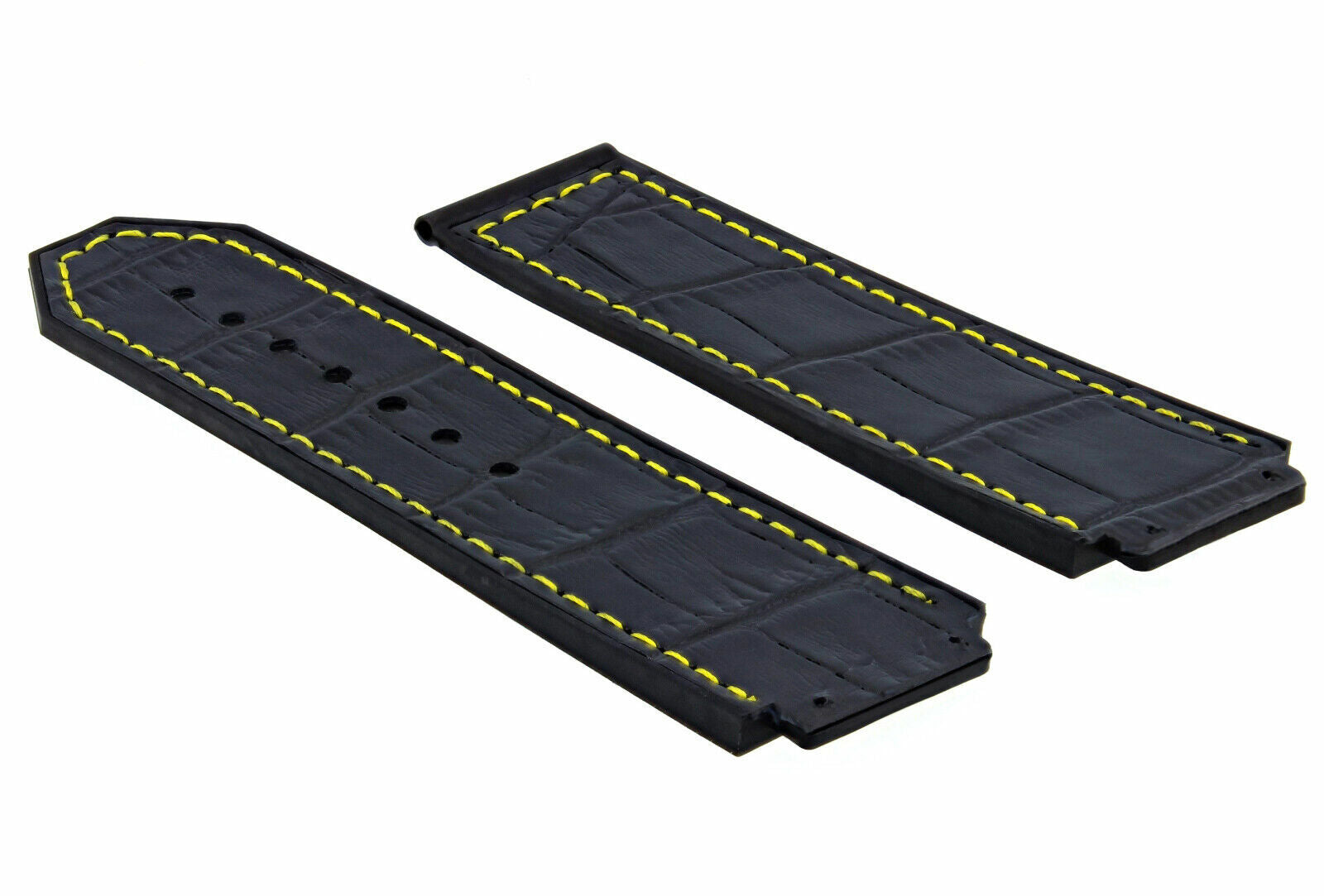 24MM ALLIGATOR LEATHER RUBBER BAND STRAP FOR HUBLOT BIG BANG BLACK YELLOW STITCH