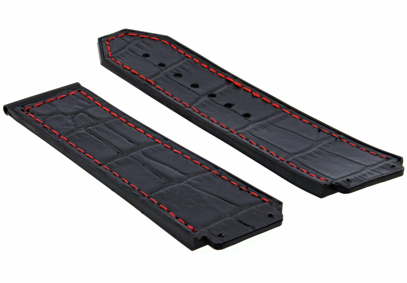 24MM ALLIGATOR LEATHER BAND STRAP FOR HUBLOT H BIG BANG BLACK RED ST + 2SC + SD