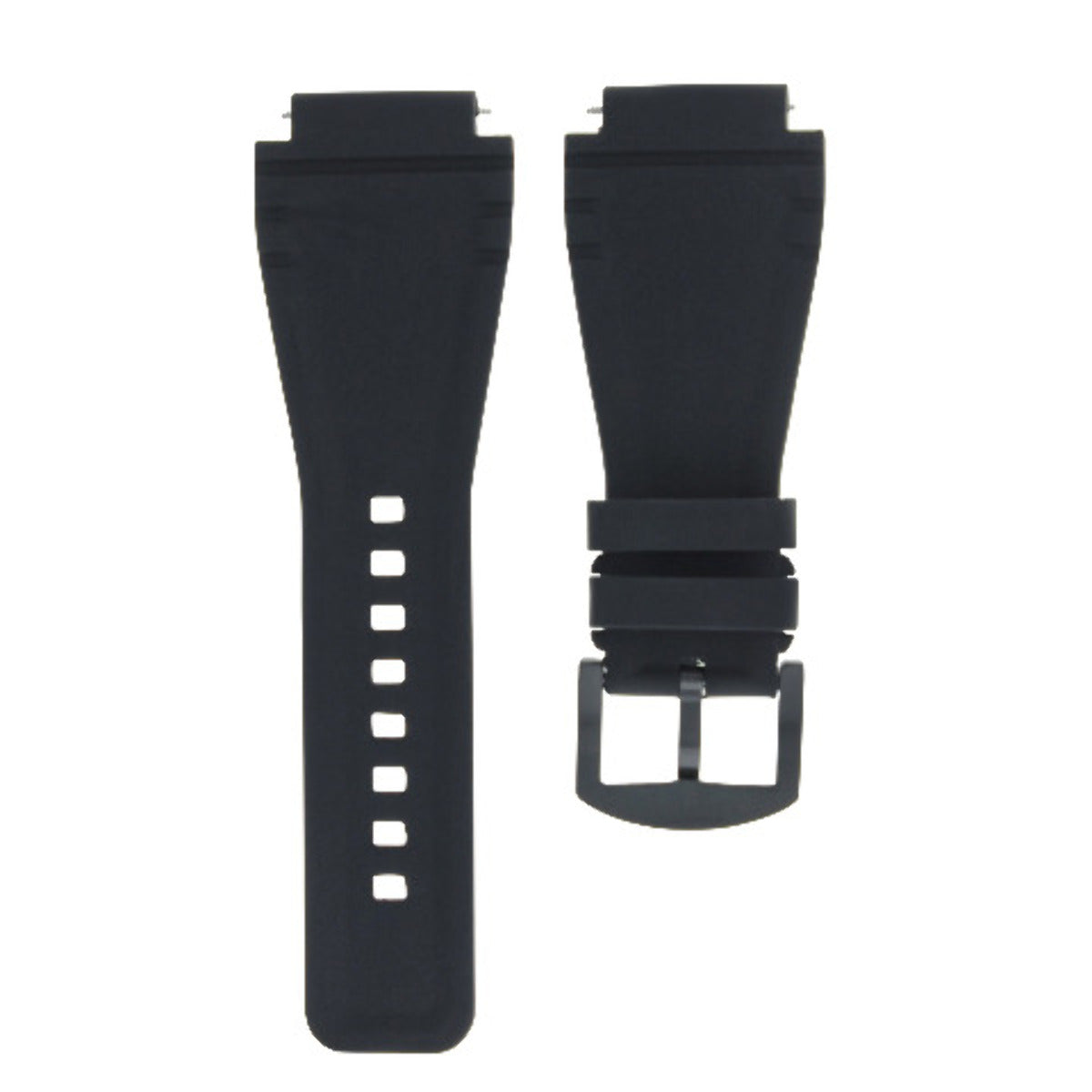 24MM RUBBER BAND STRAP FOR BELL ROSS BLACK BR-01-BR-03 WATCH SHINY BUCKLE