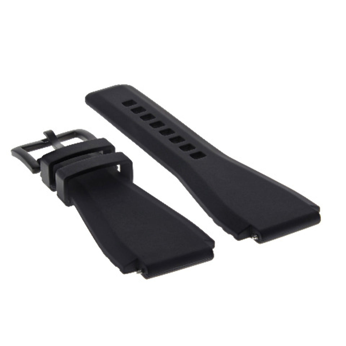 24MM RUBBER BAND STRAP FOR BELL ROSS BLACK BR-01-BR-03 WATCH SHINY BUCKLE