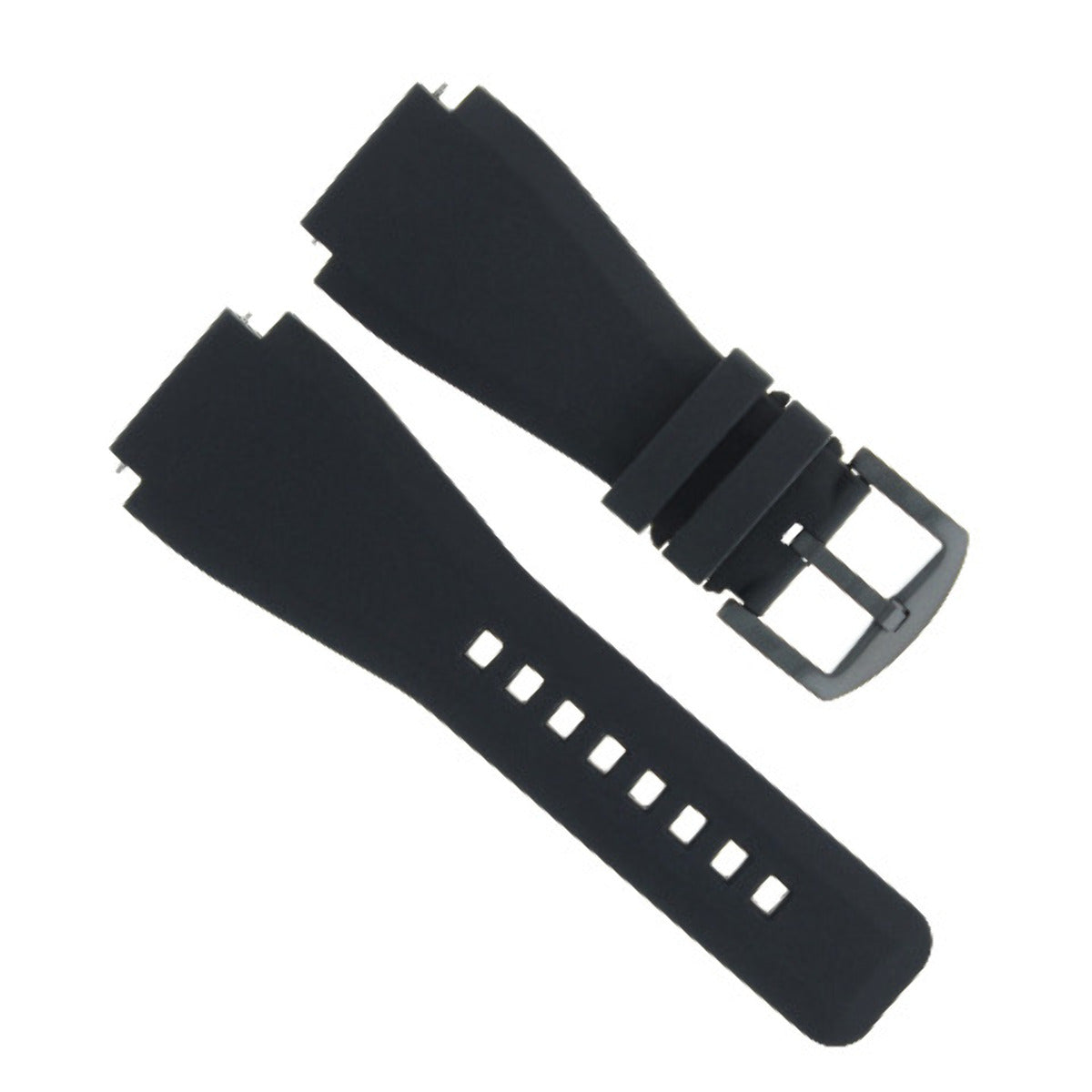 24MM RUBBER BAND STRAP FOR BELL ROSS BLACK BR-01-BR-03 WATCH SHINY BUCKLE