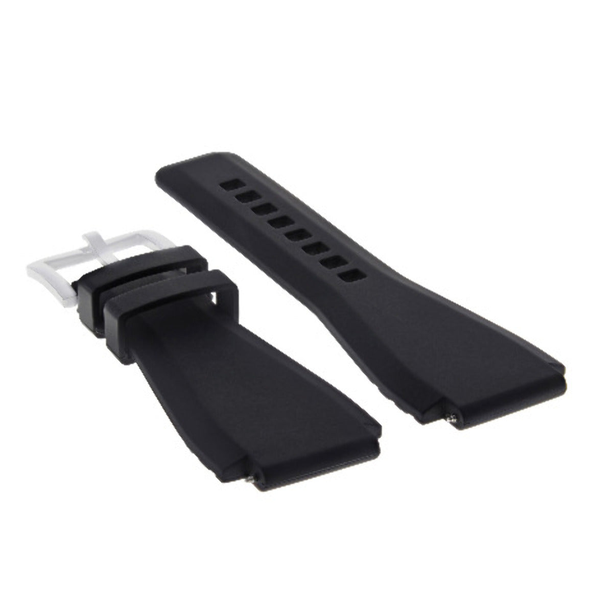 24MM RUBBER BAND STRAP FOR BELL ROSS BLACK BR-01-BR-03 WATCH BRUSH BUCKLE