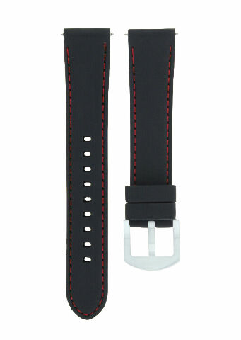 20MM RUBBER BAND STRAP FOR TISSOT PRS516 RACING 1853 WATCH BLACK RED STITCHING