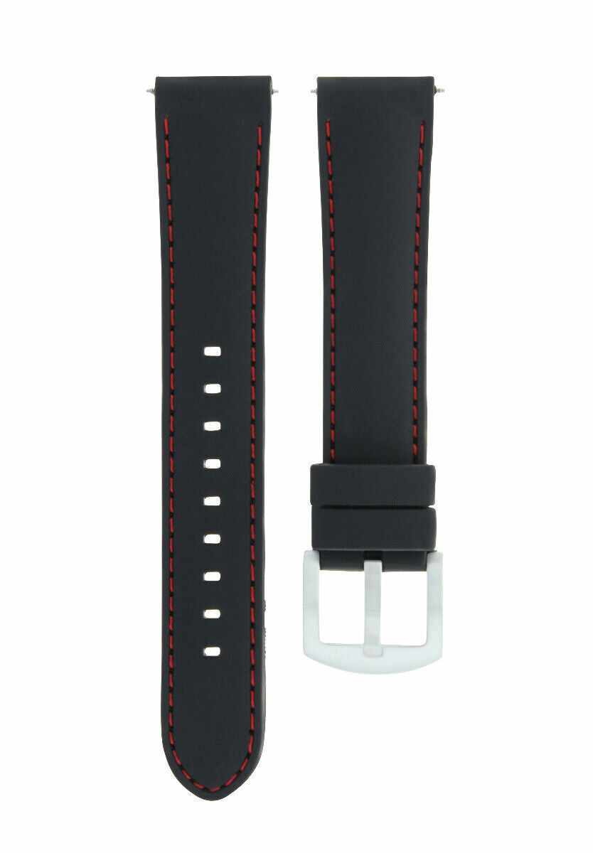 20MM RUBBER BAND STRAP FOR TISSOT PRS516 RACING 1853 WATCH BLACK RED STITCHING