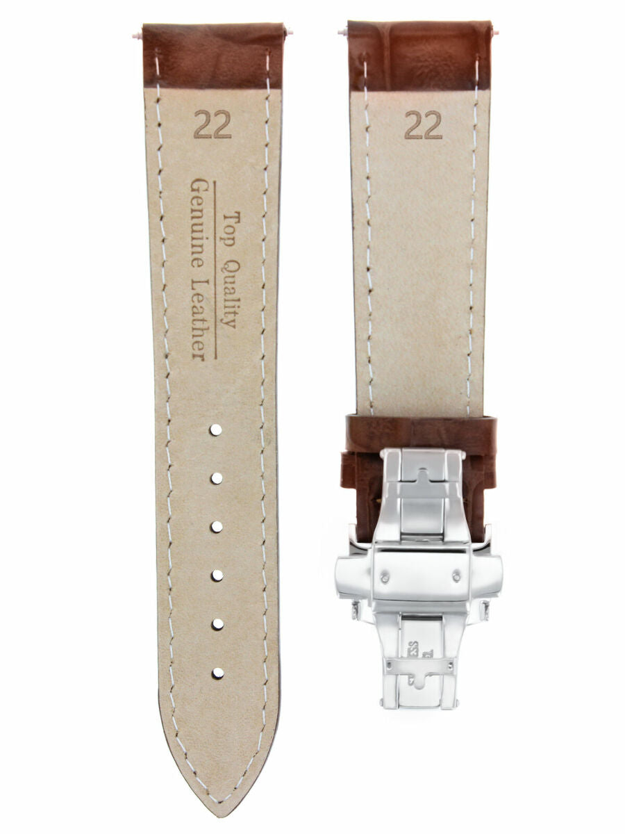 22MM LEATHER WATCH BAND STRAP DEPLOY CLASP BUCKLE FOR RAYMOND WEIL 7730 L/BROWN