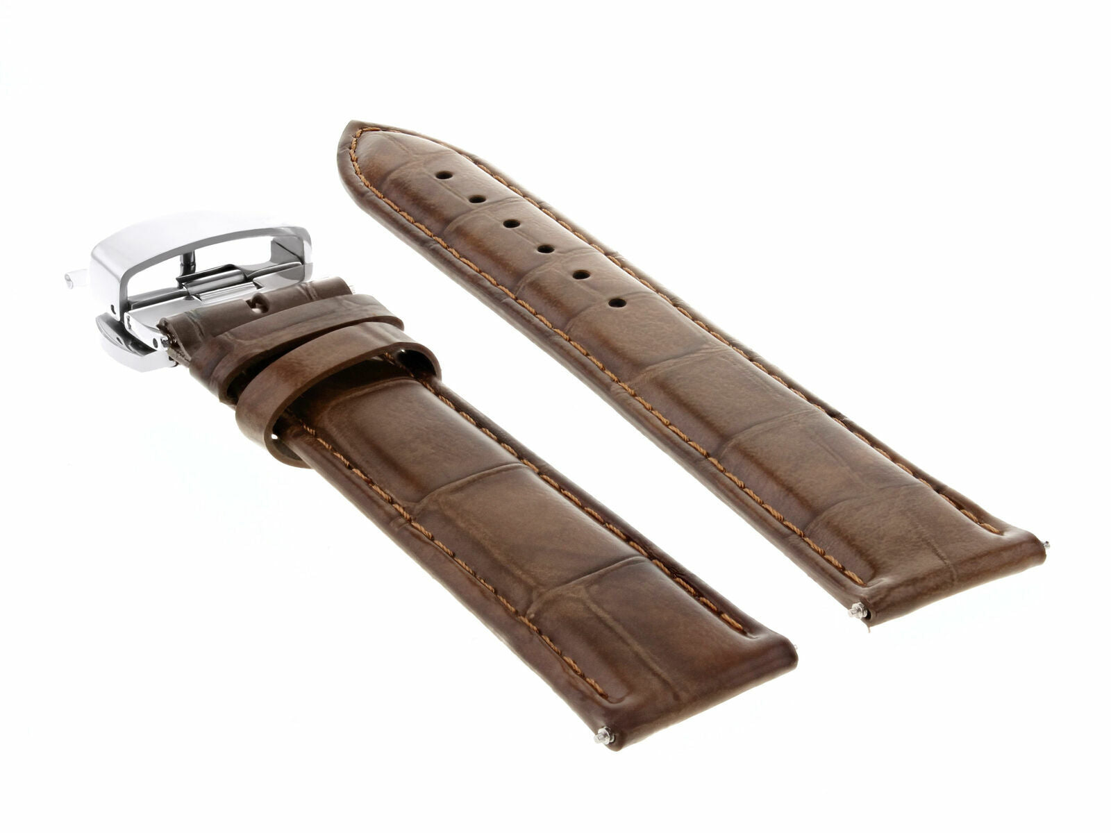 22MM LEATHER WATCH BAND STRAP DEPLOY CLASP BUCKLE FOR RAYMOND WEIL 7730 L/BROWN