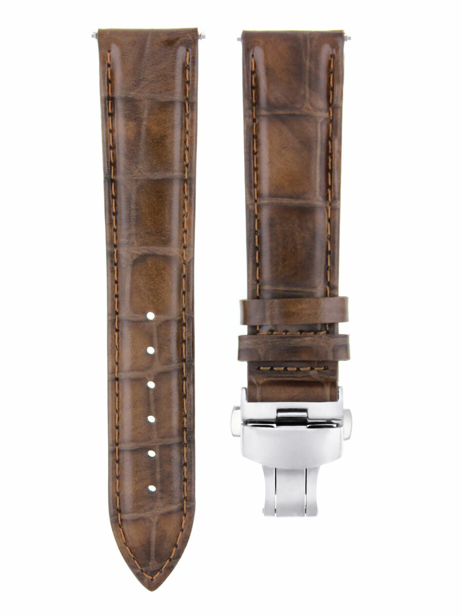 22MM LEATHER WATCH BAND STRAP DEPLOY CLASP BUCKLE FOR RAYMOND WEIL 7730 L/BROWN