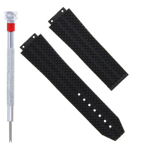 24MM RUBBER BAND STRAP FOR HUBLOT 44-45 H BIG BANG FUSION + SCREWDRIVER BLACK