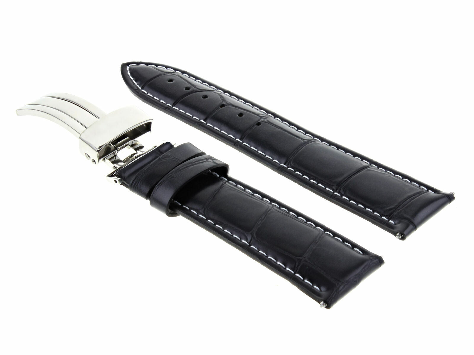 22MM LEATHER DEPLOY CLASP STRAP BAND FOR MONTBLANC TIMEWALKER CHRONO UTV BLACK