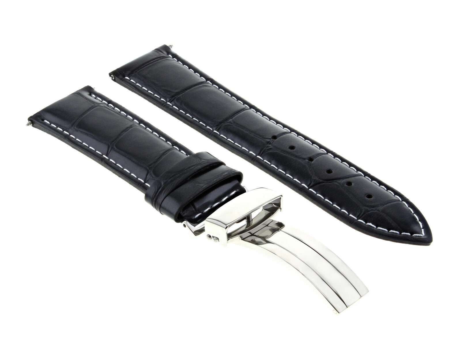 22MM LEATHER DEPLOY CLASP STRAP BAND FOR MONTBLANC TIMEWALKER CHRONO UTV BLACK