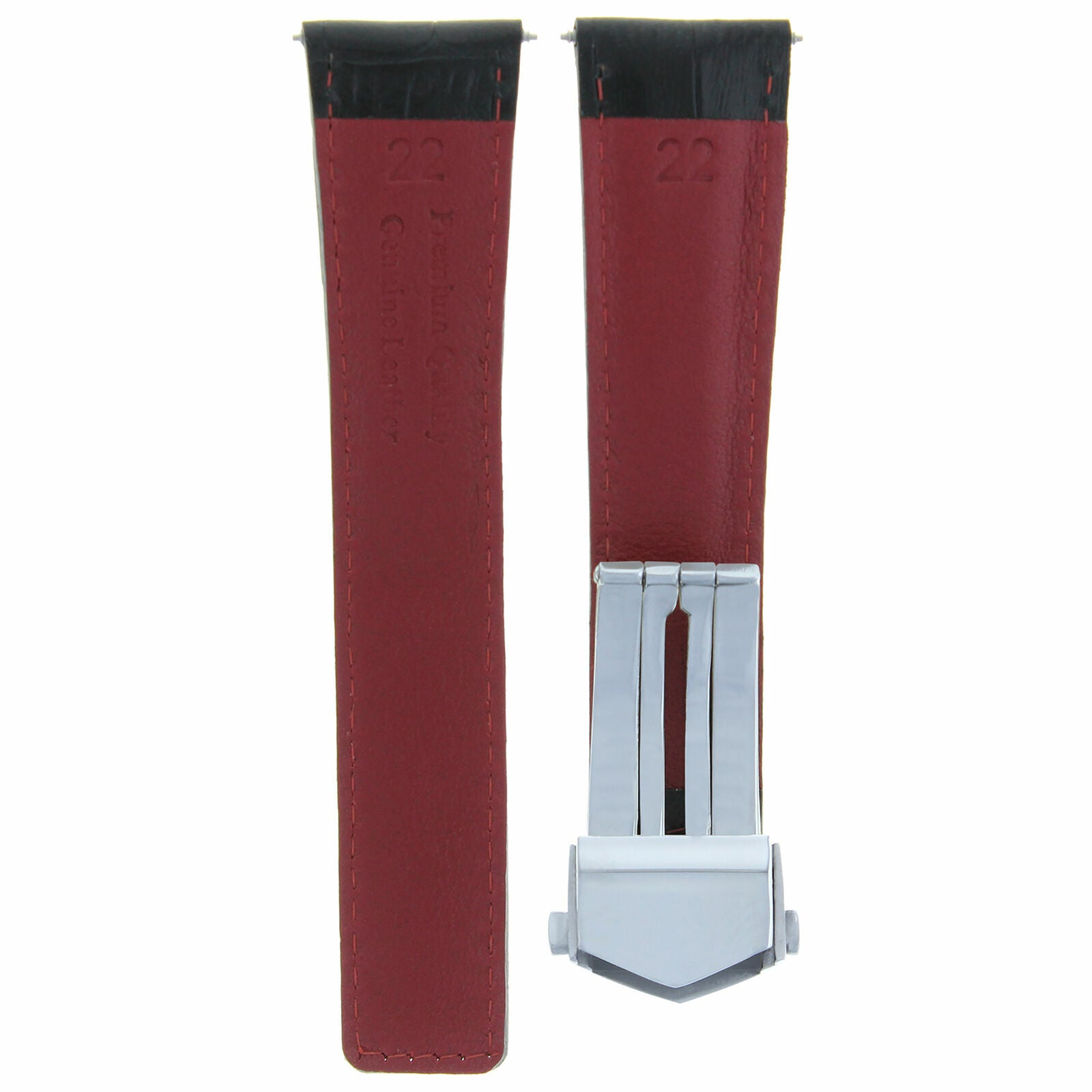 22MM LEATHER STRAP BAND FOR TAG HEUER CALIBRE 36 CLASP WATCH BLACK RED STITCH