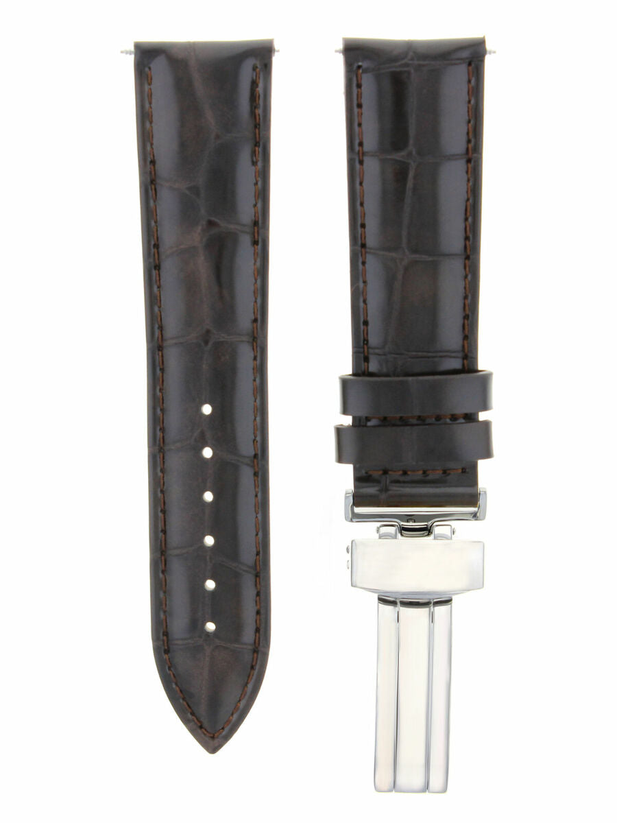 22MM LEATHER WATCH BAND STRAP DEPLOYMENT CLASP FOR IWC PILOT PORTUGUESE D/BROWN