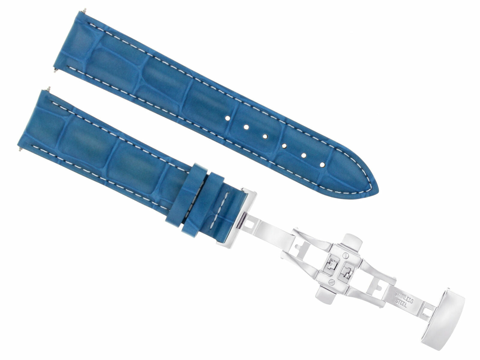 18MM LEATHER WATCH STRAP FOR BAUME MERCIER WATCH DEPLOYMENT BUCKLE CLASP L/BLUE