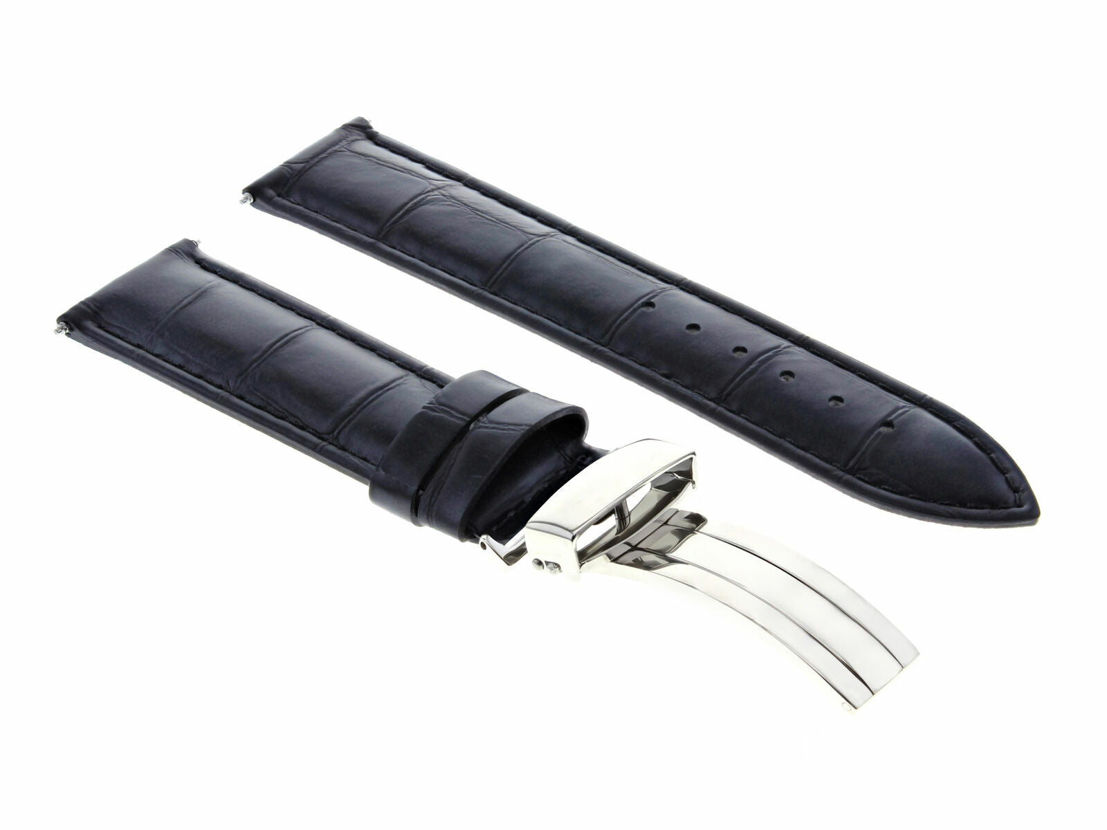 20MM LEATHER WATCH STRAP BAND DEPLOYMENT CLASP FOR ROLEX DATEJUST GMT BLACK