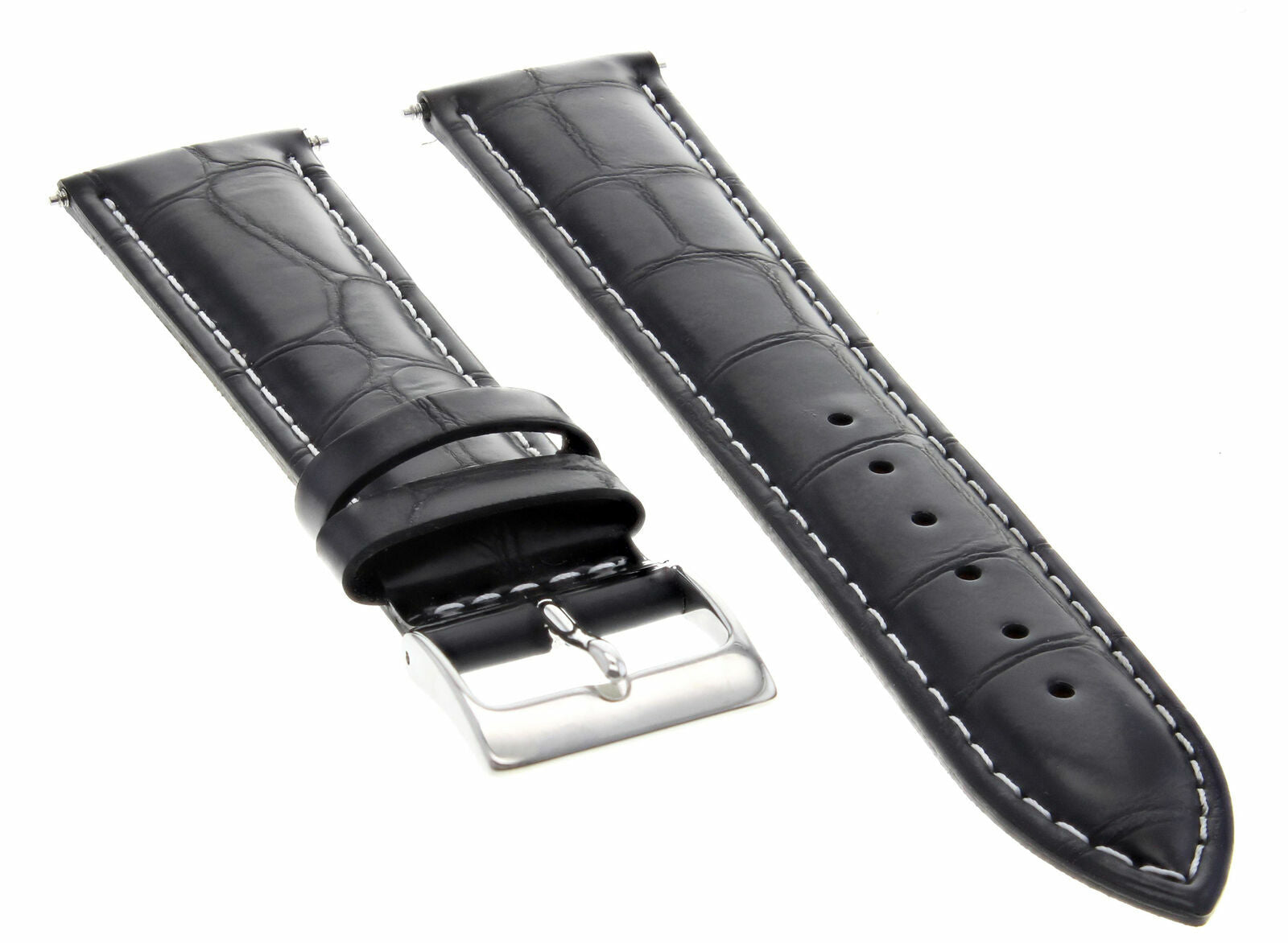 19MM GATOR LEATHER STRAP BAND FOR MONTBLANC 19/18MM WATCH BLACK WHITE STITCH