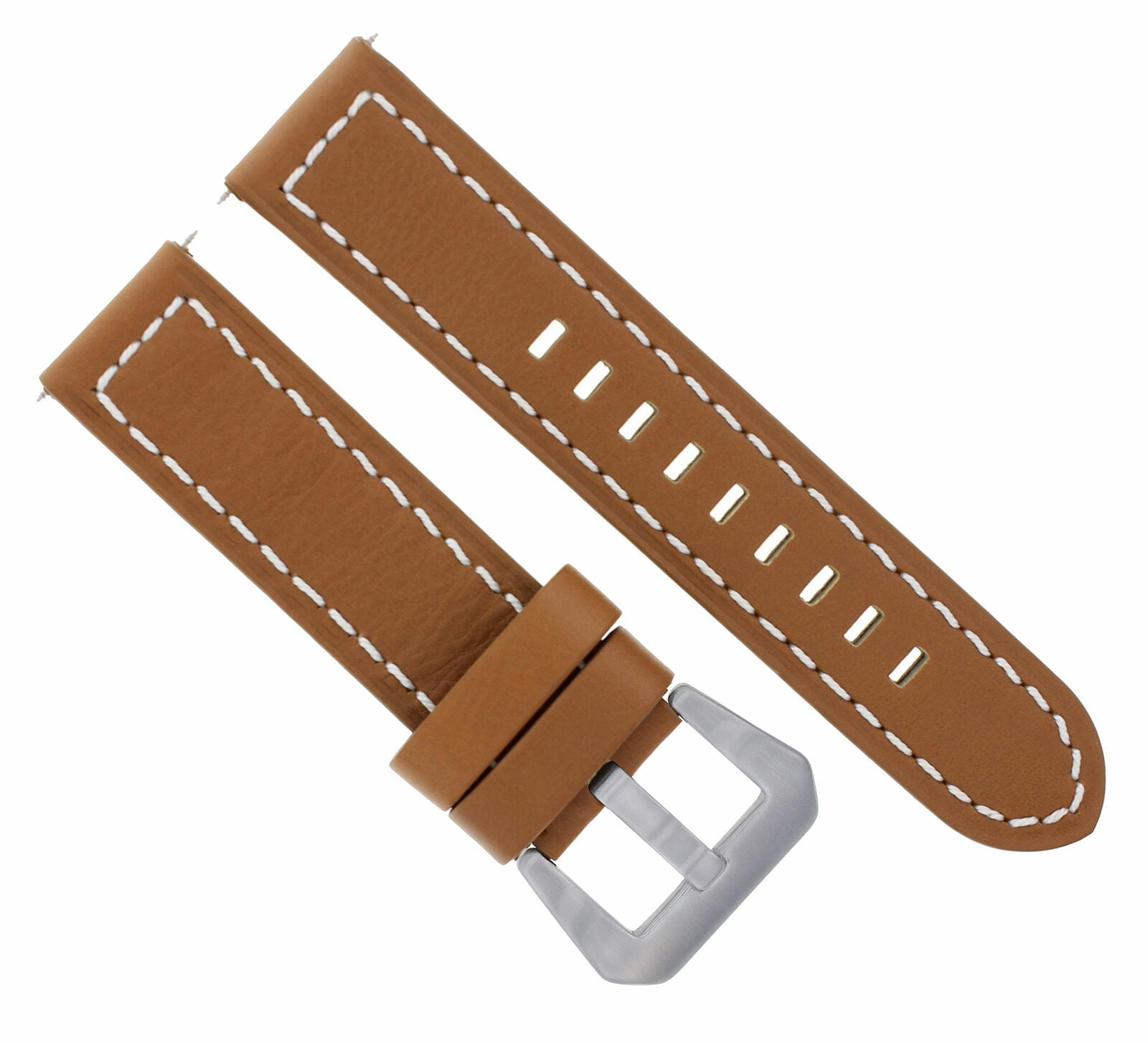 24MM COW LEATHER WATCH BAND STRAP FOR ULYSEE NARDIN WATCH TAN/BROWN WHITE STITCH