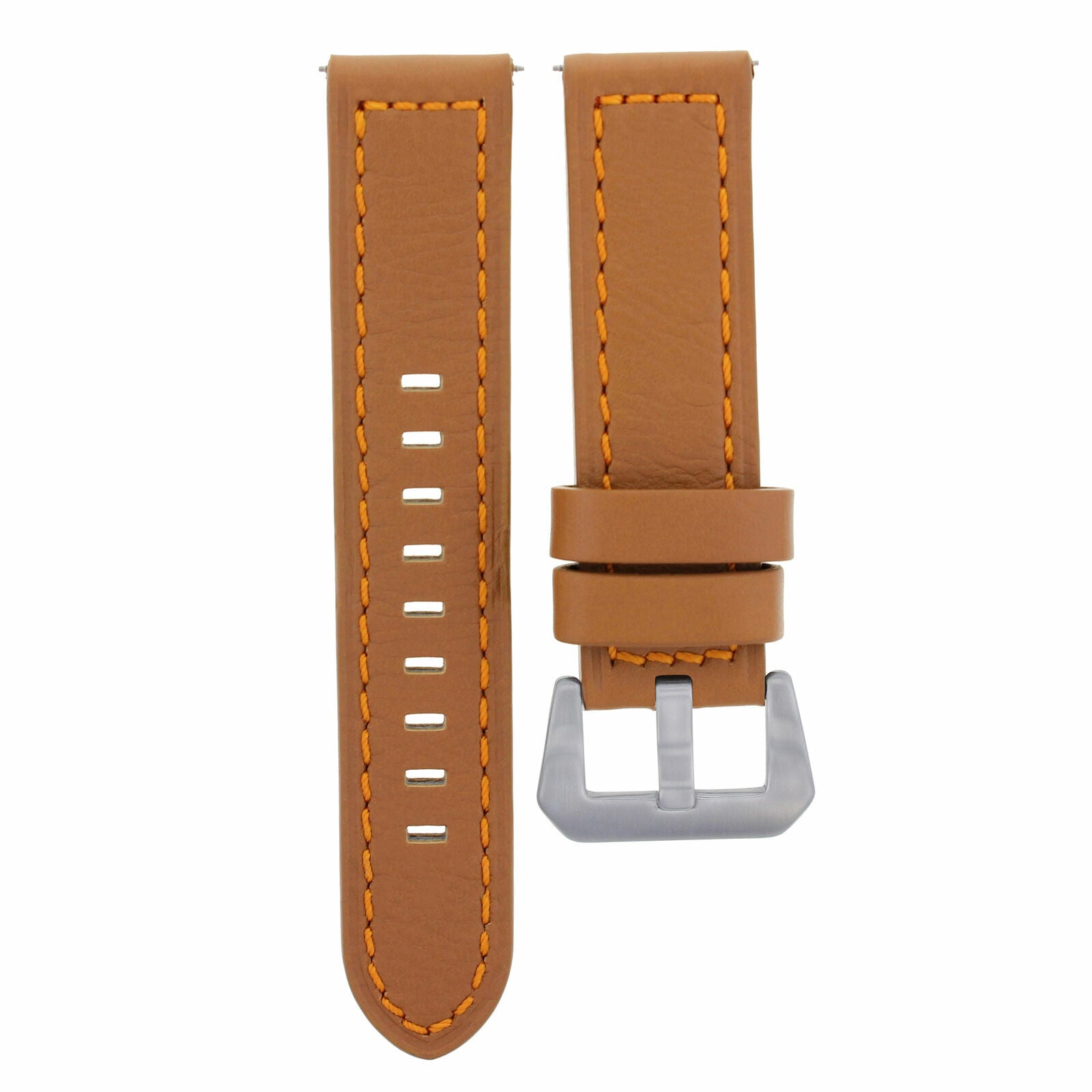 24MM COW LEATHER WATCH BAND STRAP FOR ULYSEE NARDIN WATCH TAN ORANGE STITCH