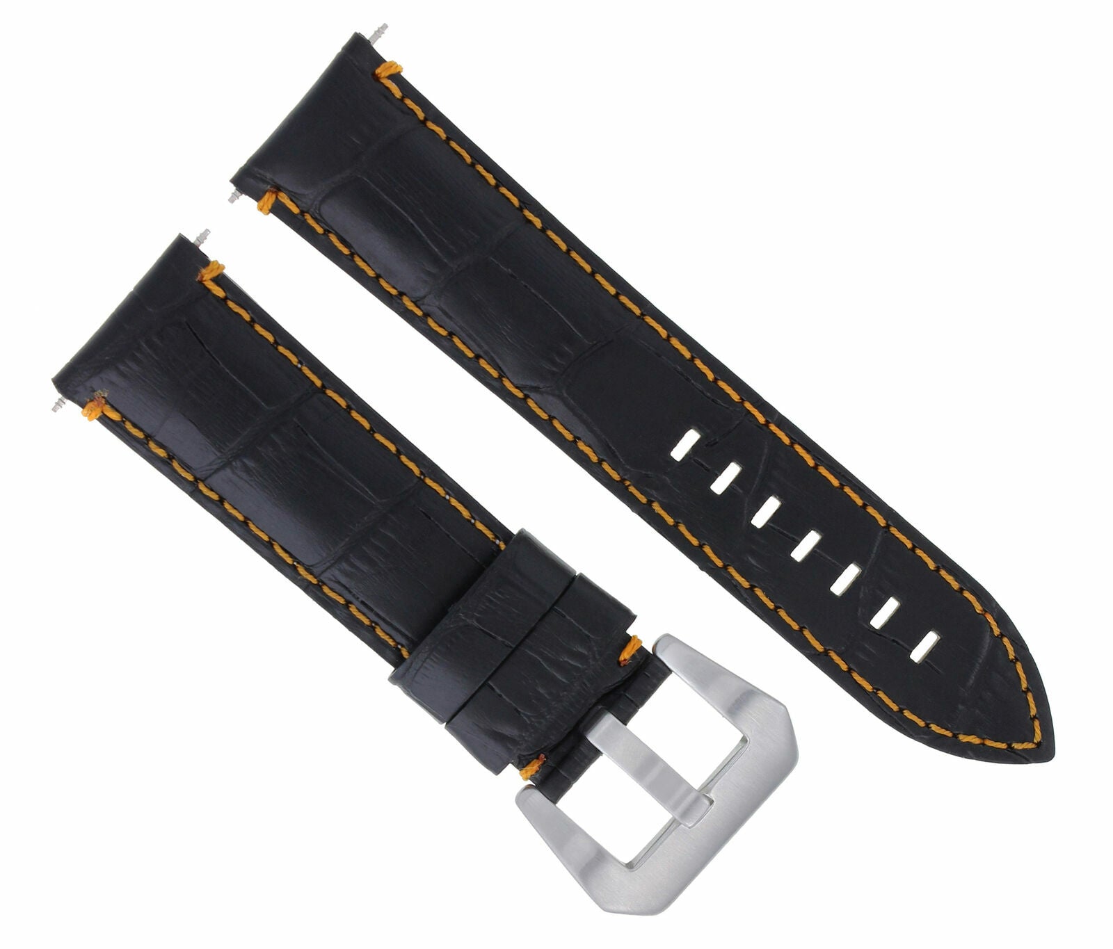 22MM LEATHER WATCH BAND STRAP FOR ULYSEE NARDIN WATCH BLACK ORANGE STITCH