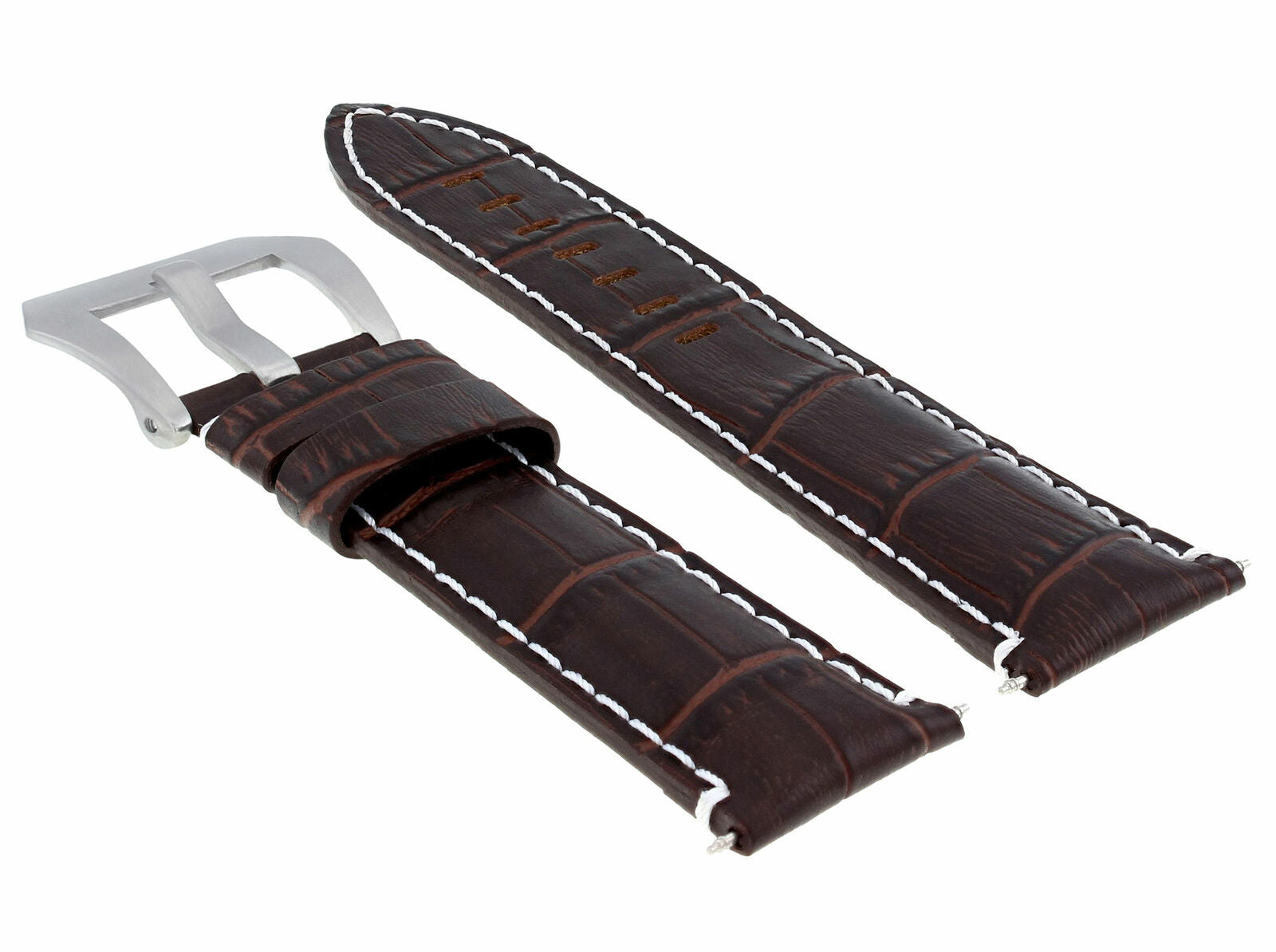 22MM LEATHER WATCH BAND STRAP FOR ULYSSE NARDIN WATCH BROWN WHITE STITCH