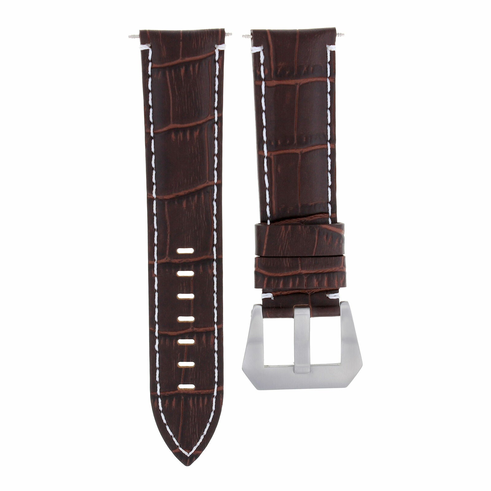 22MM LEATHER WATCH BAND STRAP FOR ULYSSE NARDIN WATCH BROWN WHITE STITCH