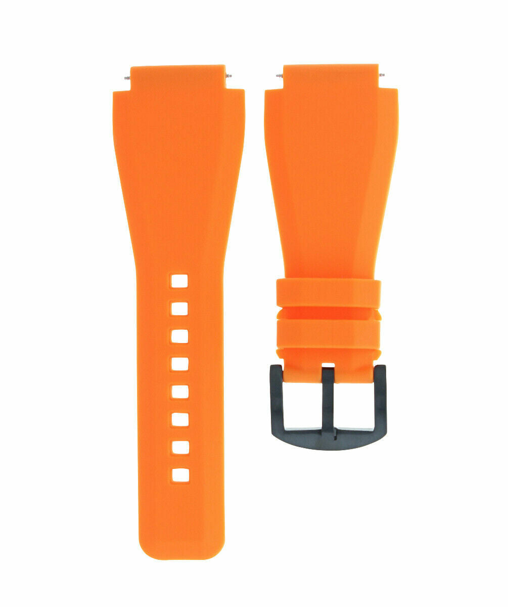 BR02 BR-02 RUBBER STRAP BAND FOR BELL ROSS B & R WATCH ORANGE PVD BLACK BUCKLE