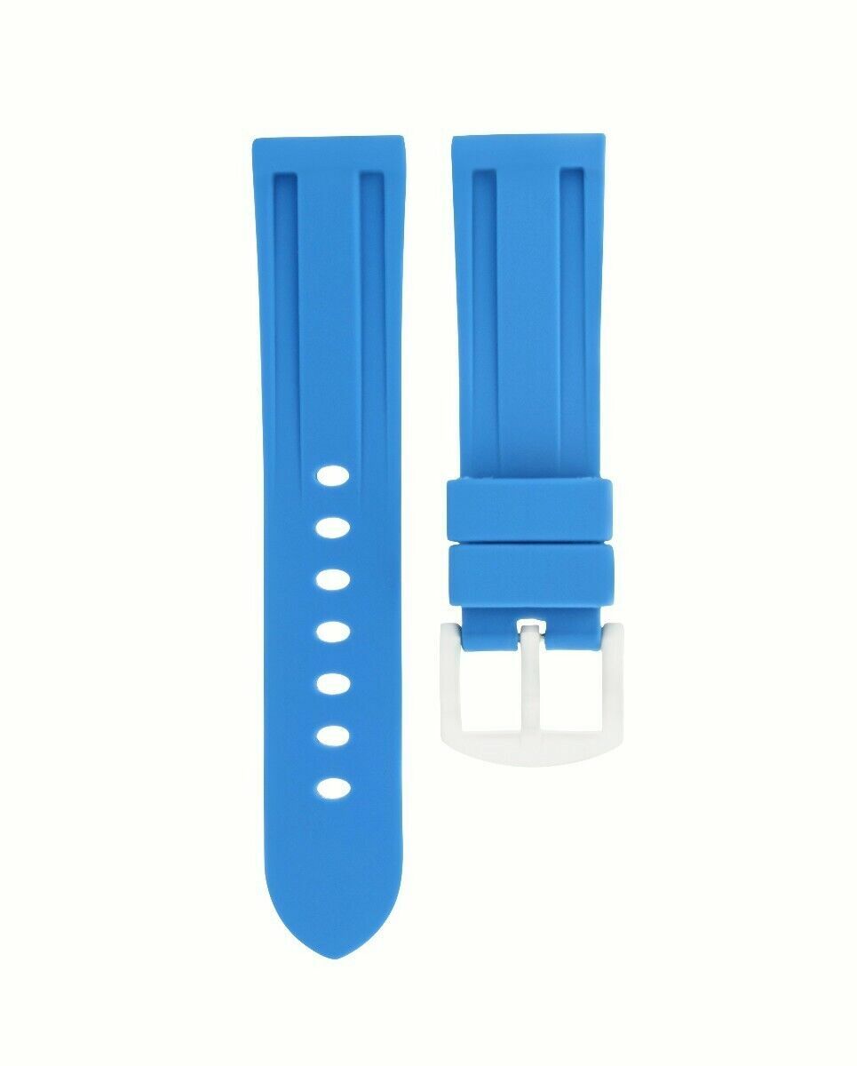 22MM RUBBER WATCH BAND STRAP FOR BREITLING NAVITIMER  PILOT BENTLEY LIGHT BLUE