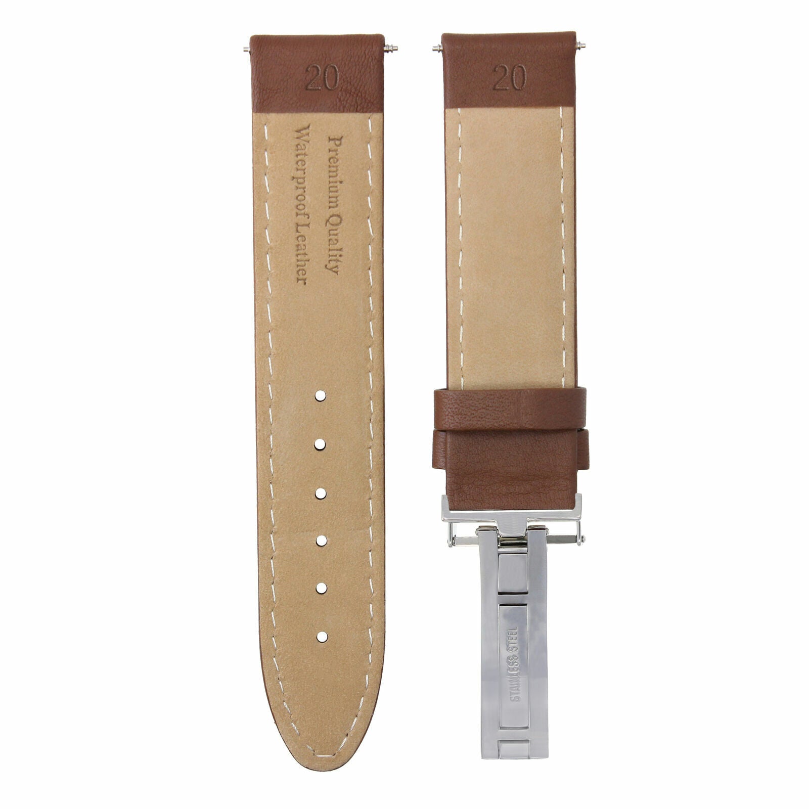 20MM LEATHER STRAP BAND SMOOTH CLASP FOR MONTBLANC WATCH TAN L/BROWN WATERPROOF