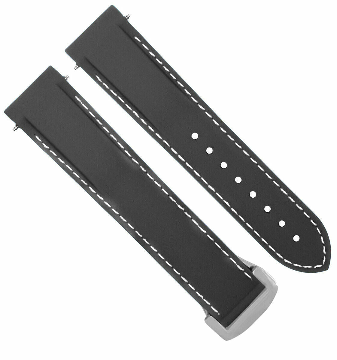 20MM CURVED END RUBBER WATCH BAND STRAP FOR 41MM OMEGA SEAMASTER CLASP BLACK WS