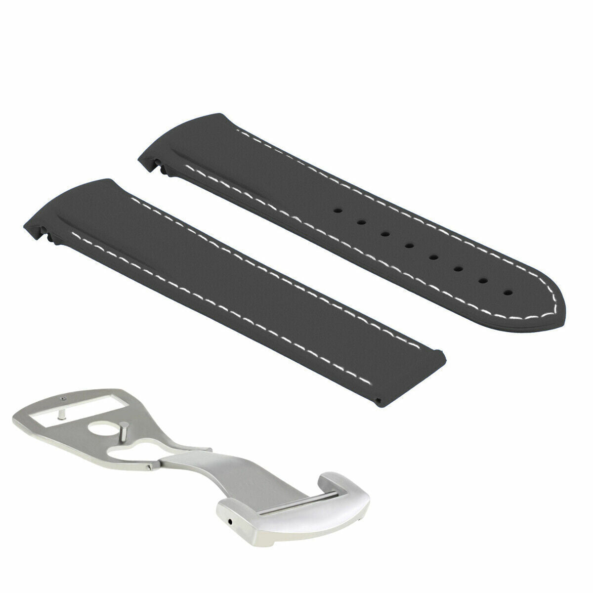 20MM CURVED END RUBBER WATCH BAND STRAP FOR 41MM OMEGA SEAMASTER CLASP BLACK WS