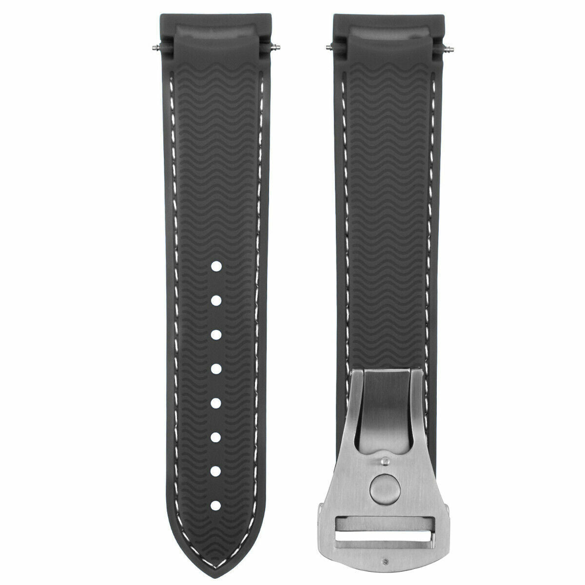 20MM CURVED END RUBBER WATCH BAND STRAP FOR 41MM OMEGA SEAMASTER CLASP BLACK WS