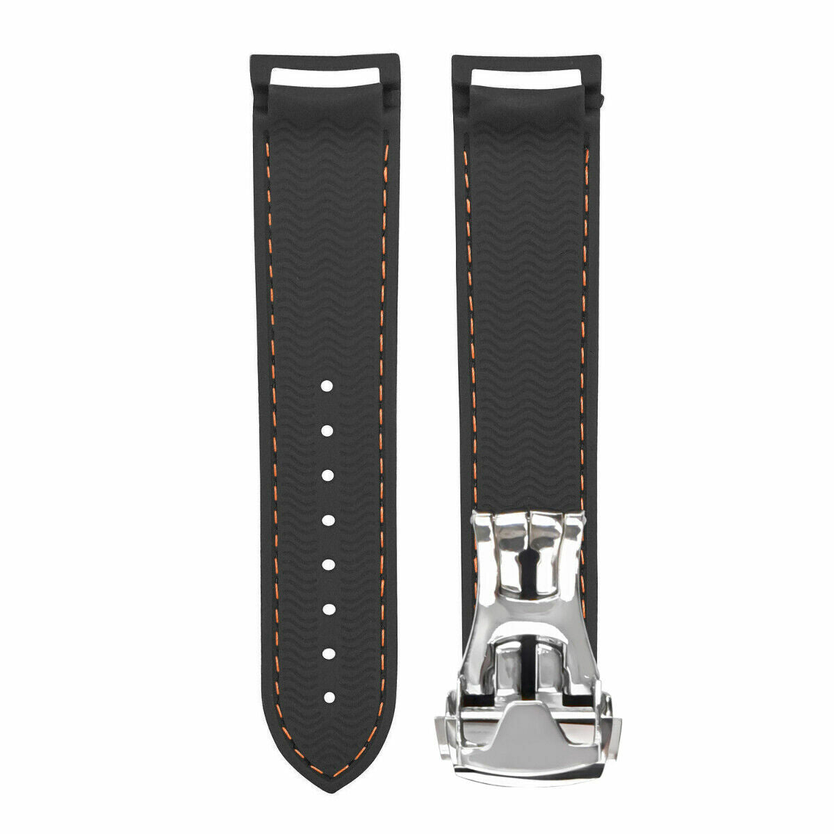 20MM RUBBER WATCH BAND STRAP FOR 41-42MM OMEGA SEAMASTER + CLASP BLACK ORANGE ST