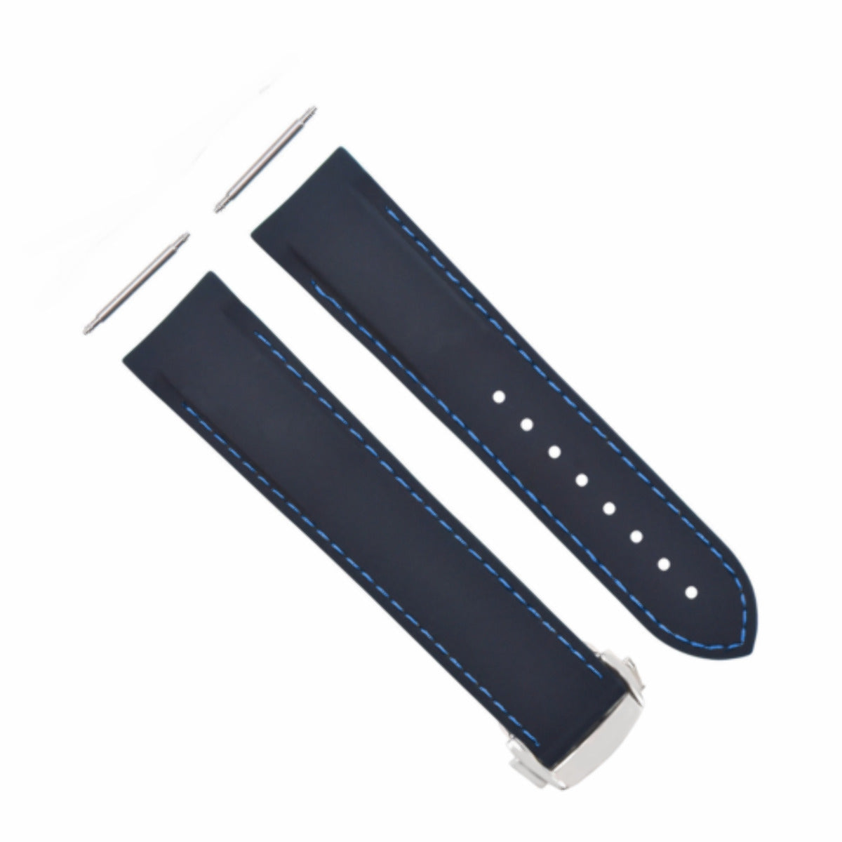 20MM RUBBER WATCH BAND STRAP CLASP FOR 41MM OMEGA SEAMASTER BLUE W/BLUE STITCH