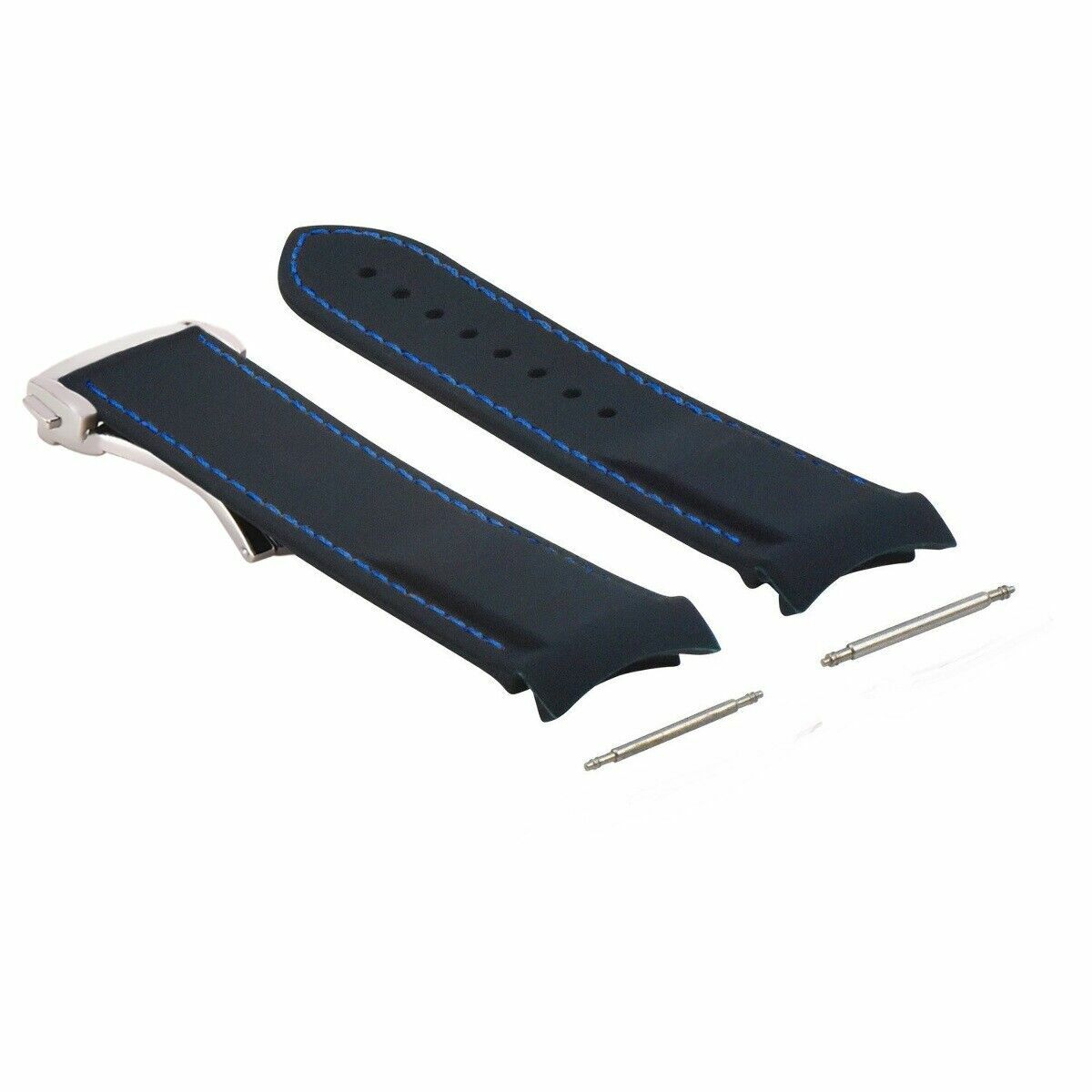 20MM RUBBER WATCH BAND STRAP CLASP FOR 41MM OMEGA SEAMASTER BLUE W/BLUE STITCH