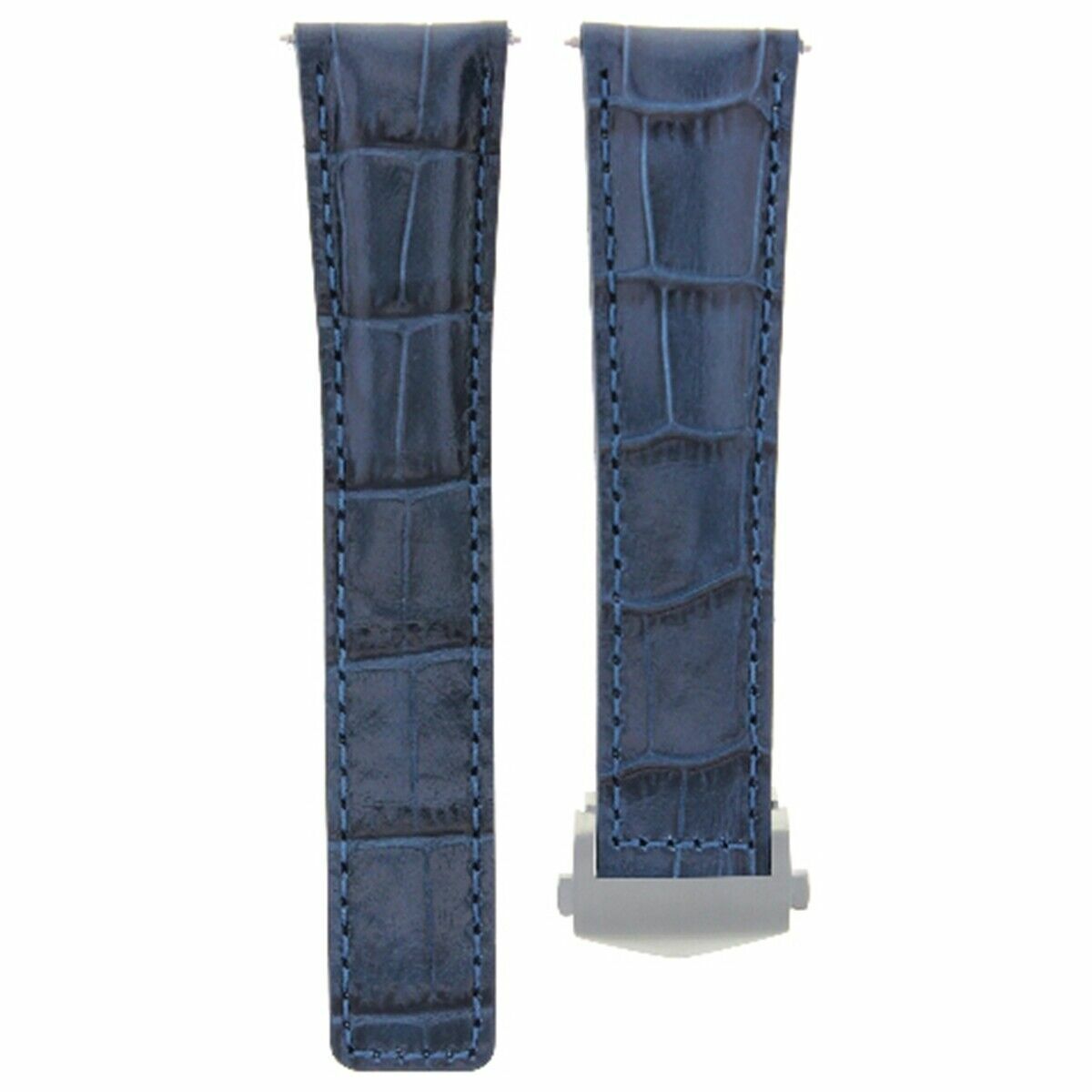 22MM LEATHER WATCH BAND STRAP DEPLOY CLASP FOR TAG HEUER CARRERA CALIBRE 16 BLUE