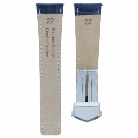 22MM MONACO LEATHER WATCH BAND STRAP DEPLOYMENT CLASP FOR TAG HEUER CARRERA BLUE