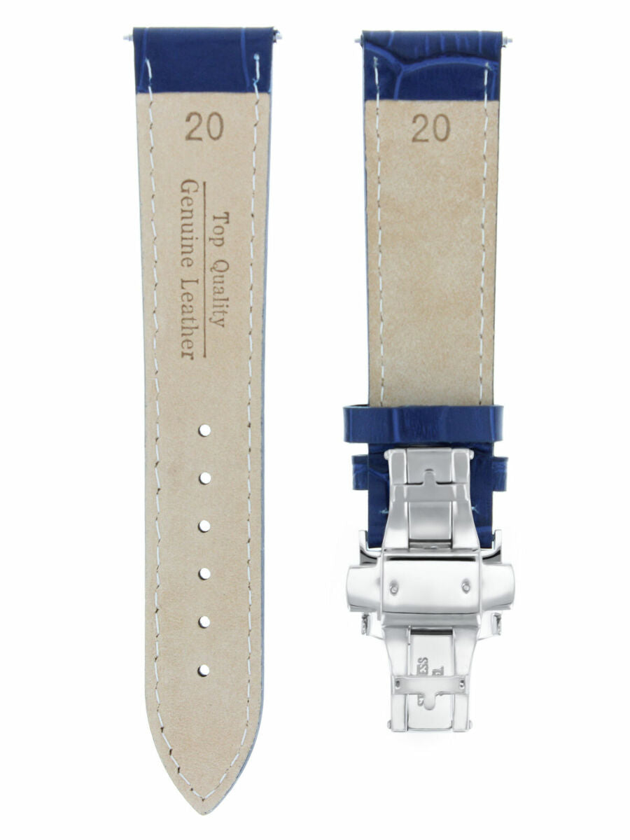 20MM LEATHER WATCH STRAP BAND FOR BULOVA ACCUTRON + CLASP BRACELET BLUE WHITE ST