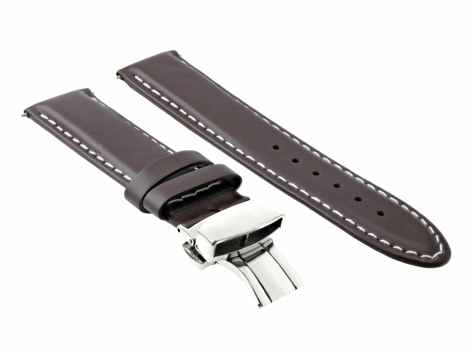 20MM SMOOTH LEATHER BAND STRAP DEPLOYMENT CLASP FOR OMEGA SEAMASTER D/BROWN WS