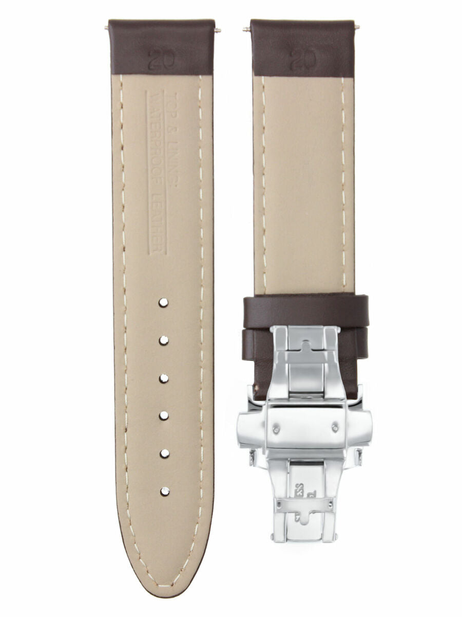 20MM SMOOTH LEATHER BAND STRAP DEPLOYMENT CLASP FOR OMEGA SEAMASTER D/BROWN WS