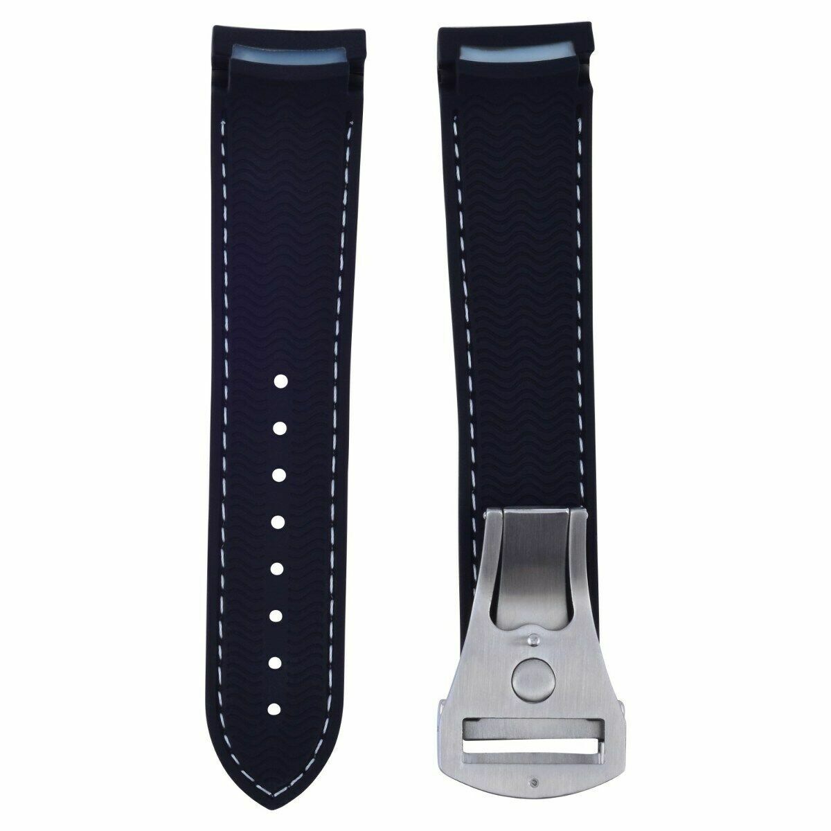 22MM RUBBER WATCH BAND STRAP FOR 45.5MM OMEGA SEAMASTER PLANET OCEAN BLACK WS