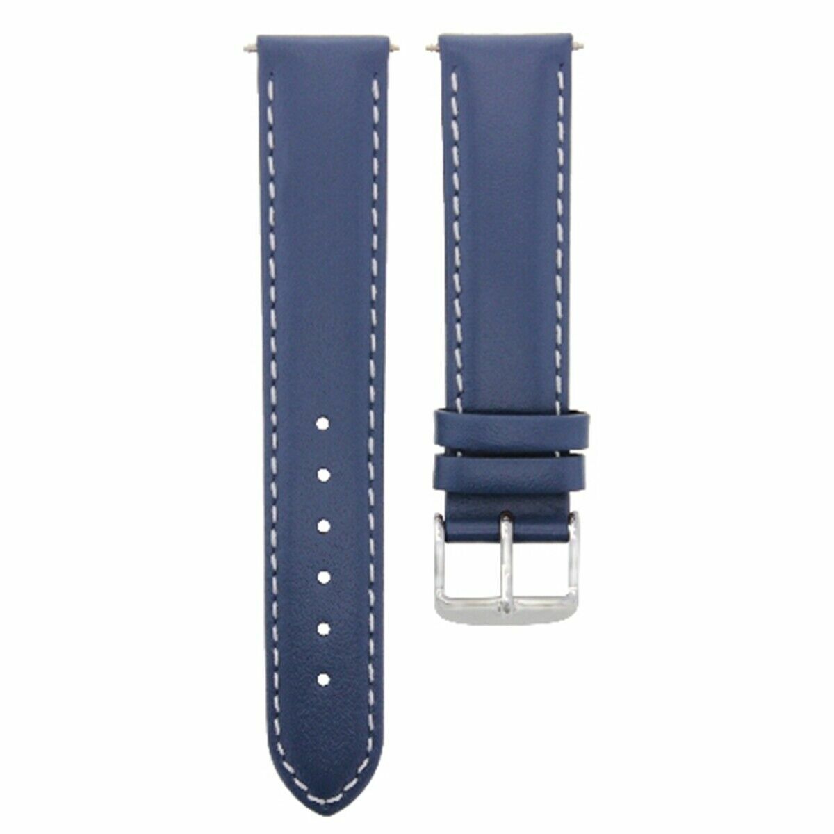 18MM SMOOTH LEATHER WATCH BAND STRAP FOR MENS MOVADO WATCH BLUE WHITE STITCH