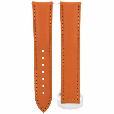 LEATHER WATCH STRAP BAND FOR 22/18MM OMEGA SEAMASTER  DEPLOYMENT CLASP ORANGE