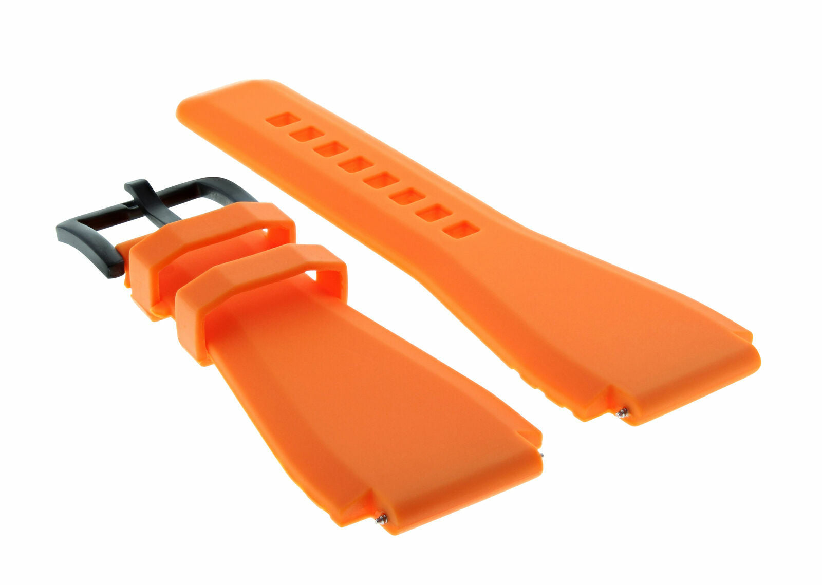 24MM  RUBBER WATCH BAND STRAP FOR BELL ROSS BR-01-BR-03 ORANGE BLACK PVD BUCKLE