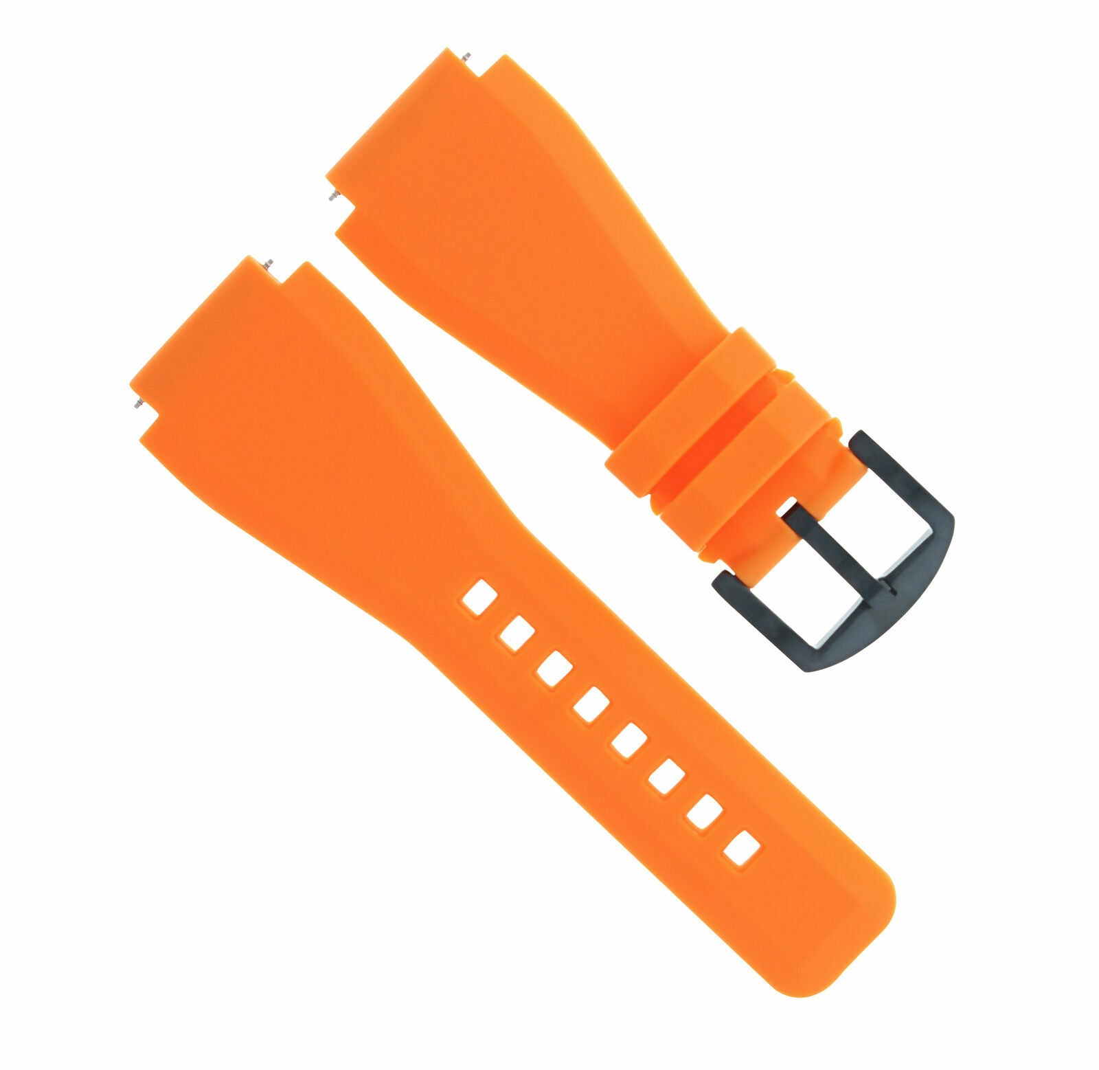 24MM  RUBBER WATCH BAND STRAP FOR BELL ROSS BR-01-BR-03 ORANGE BLACK PVD BUCKLE